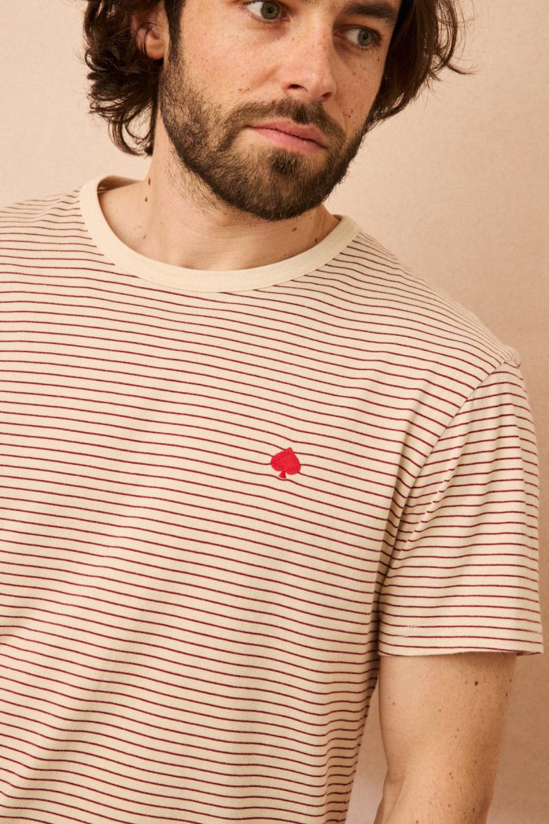 T-shirt rayé rouge JAQK Homme en coton bio disponible chez la Suite by urban Chic à Dieppe 76